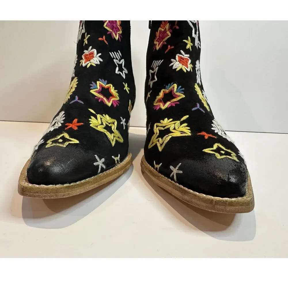 Free People Bowers Embroidered Western Ankle Boots Women’s EU 39 Black NWOB